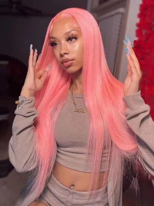 Sterly Sakura Pink Transparent Lace Front Wigs Long Straight Human Hair For Women - sterlyhair