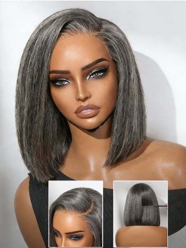 Sterly Salt and Pepper Wig Straight/Loose Body/Kinky Straight Colored Bob Human Hair - sterlyhair