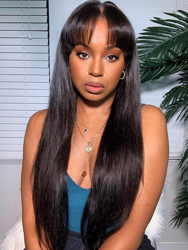 Sterly Silky Virgin Straight Human Hair Wigs with Bangs None Lace Front Wigs - sterlyhair