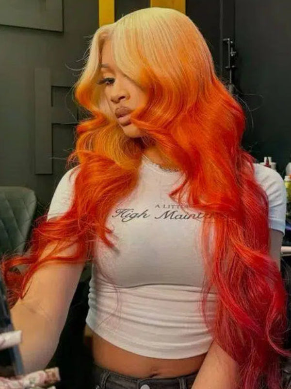 Sterly T613/350 Blonde and Ginger Orange Ombre Highlight 13x6 Lace Front Human Hair Wigs Blonde Magic - sterlyhair