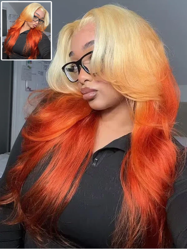 Sterly T613/350 Blonde and Ginger Orange Ombre Highlight 13x6 Lace Front Human Hair Wigs Blonde Magic - sterlyhair
