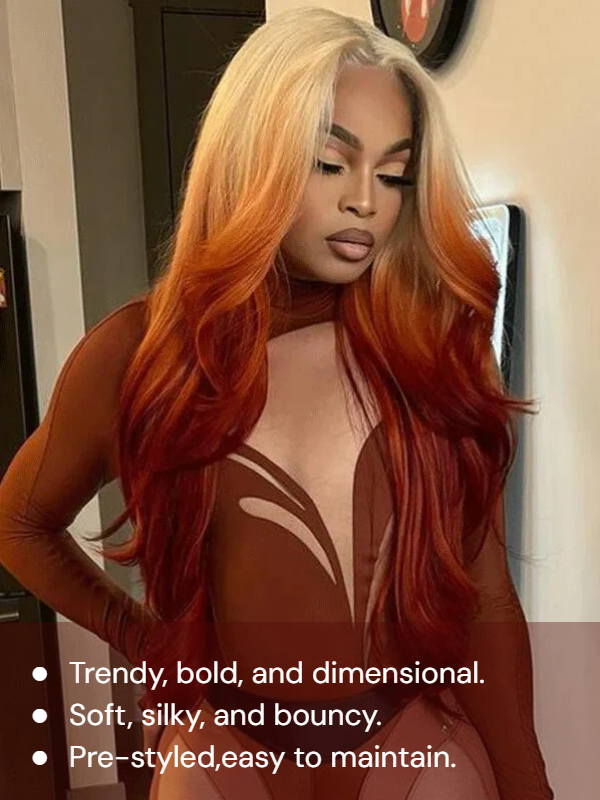 Sterly T613/350 Blonde and Ginger Orange Ombre Highlight 13x6 Lace Front Human Hair Wigs Blonde Magic