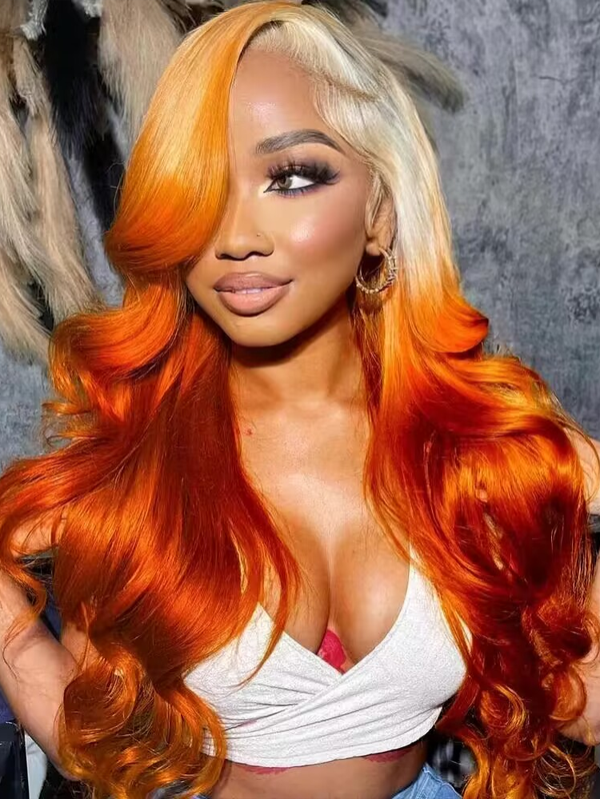 Sterly T613/350 Blonde and Ginger Orange Ombre Highlight 13x6 Lace Front Human Hair Wigs Blonde Magic - sterlyhair