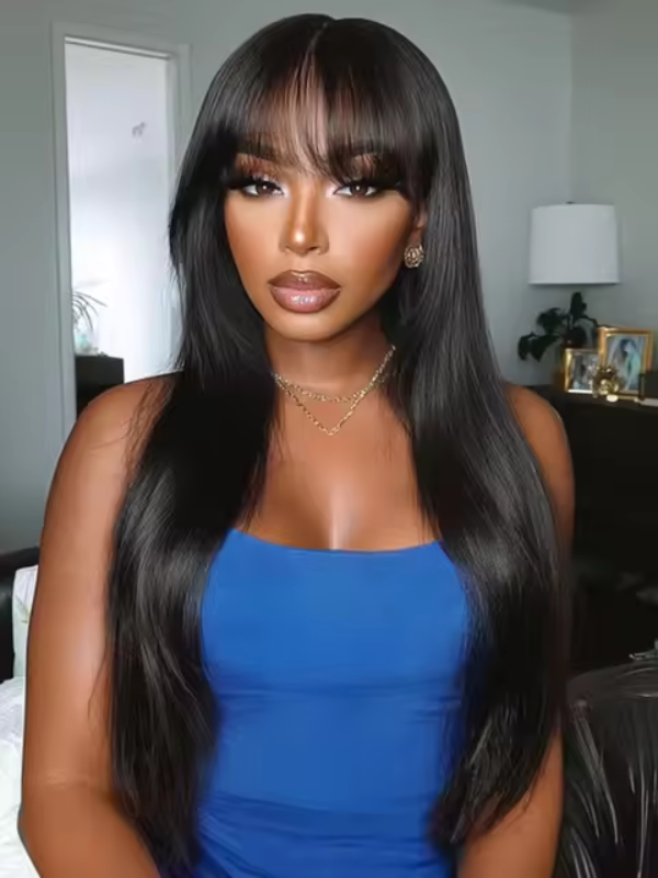 Sterly True Scalp Glueless Realistic Yaki Straight Wig Minimalist Lace Wig with Bangs - sterlyhair