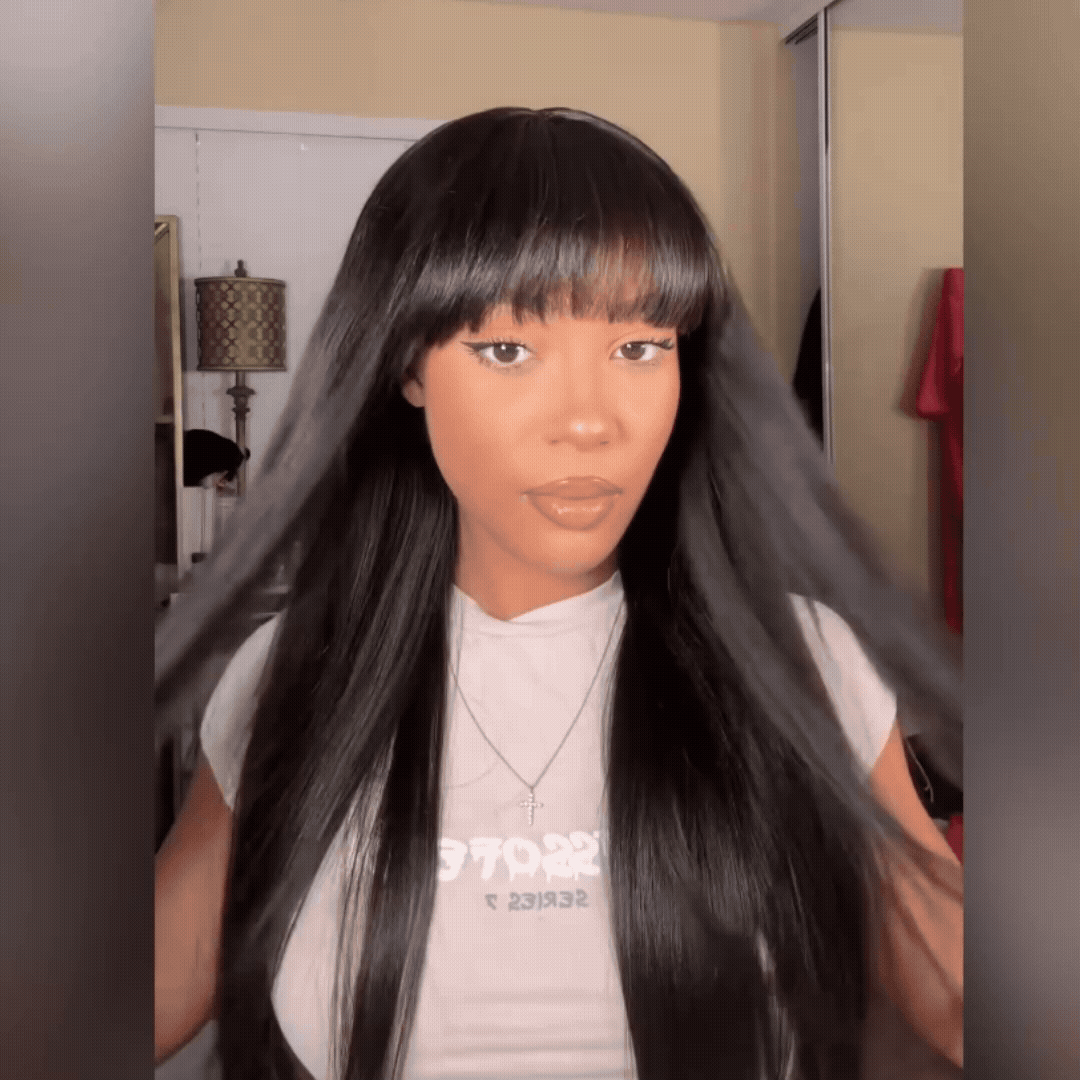 Sterly True Scalp Glueless Realistic Yaki Straight Wig Minimalist Lace Wig with Bangs - sterlyhair