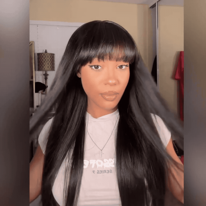 Sterly True Scalp Glueless Realistic Yaki Straight Wig Minimalist Lace Wig with Bangs - sterlyhair