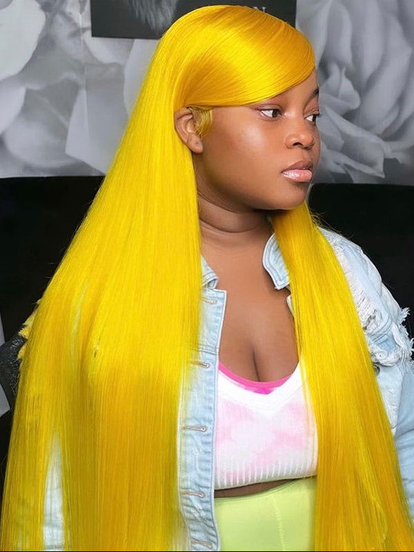Sterly Yellow Long Silky Straight 13×6 Frontal Lace Wig Colored Human Hair Wigs - sterlyhair