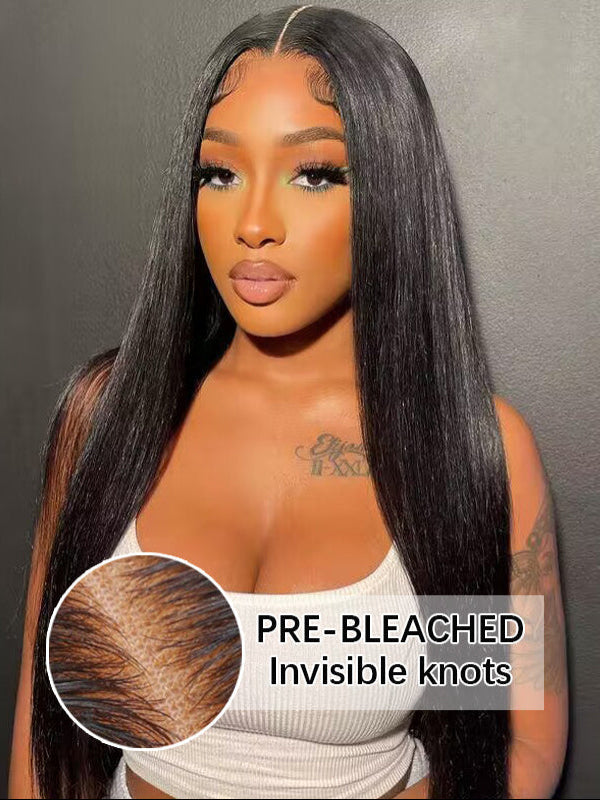Straight Hair Pre-cut Lace Wear Go Glueless Wig pre-bleached Knots Human Hair Wig(7×5 Lace 26"=$219) - sterlyhair