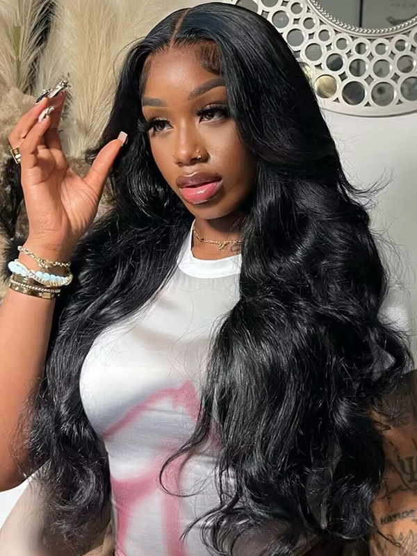 Affordable #1 Jet Black Body Wave Wig 13x6 Lace Front Human Hair Wigs Sterly Hair