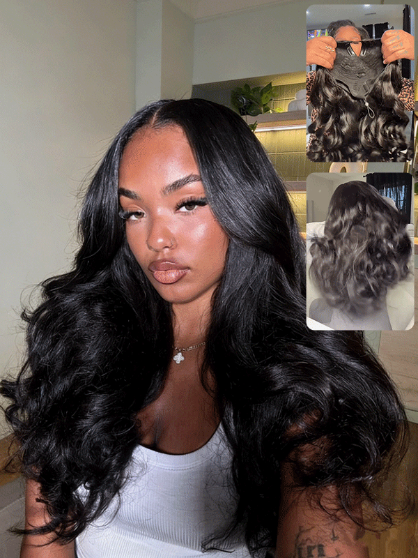 TikTok Hot | 250% Density V Part Yaki Body/Loose Body Natural Black Wig With Invisi Drawstring 100% Human Hair - sterlyhair