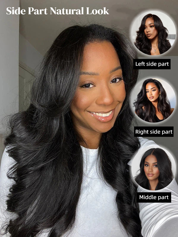 Perruques en cheveux humains crépus lisses/yaki avec cordon de serrage et partie en V, sans couture ni insertion 