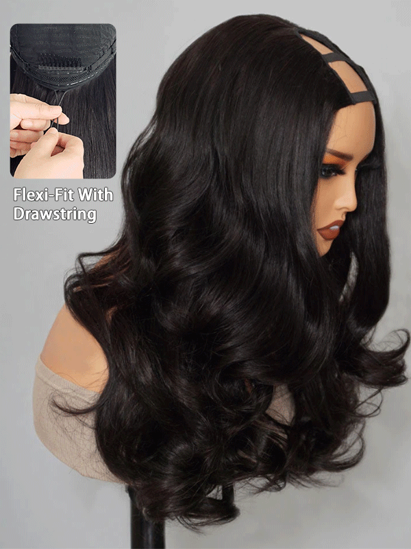 TikTok Hot | 250% Density V Part Yaki Body/Loose Body Natural Black Wig With Invisi Drawstring 100% Human Hair - sterlyhair