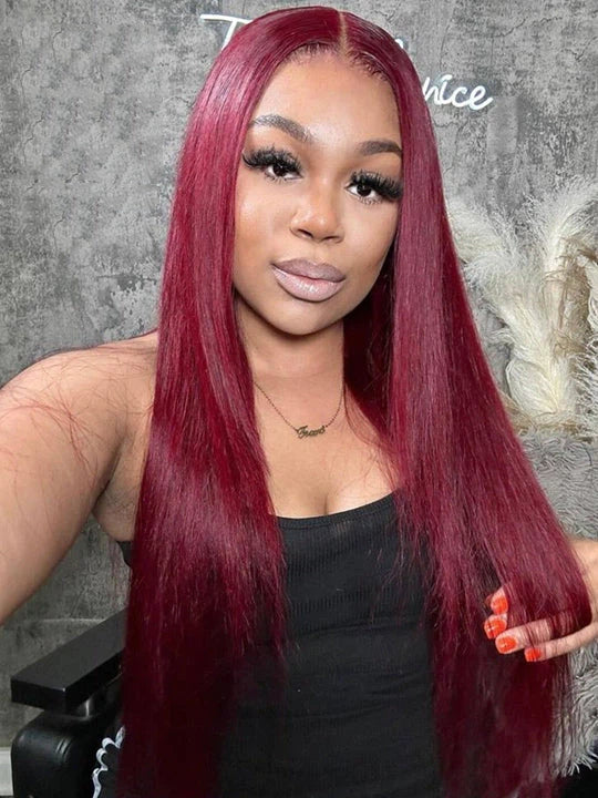 Perruque Body Wave bordeaux 13x6 à prix abordable #99J, perruques en cheveux humains avec dentelle frontale 