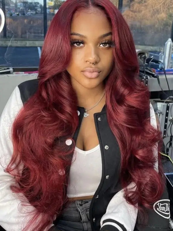 Perruque Body Wave bordeaux 13x6 à prix abordable #99J, perruques en cheveux humains avec dentelle frontale 