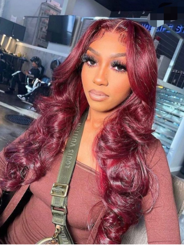 Perruque Body Wave bordeaux 13x6 à prix abordable #99J, perruques en cheveux humains avec dentelle frontale 