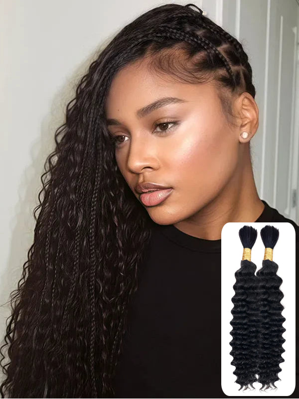 TikTok Hot |Deep Wave Bulk Human Hair For Braiding No Weft 100g (1 Pack-2 Bundle 50g) - sterlyhair