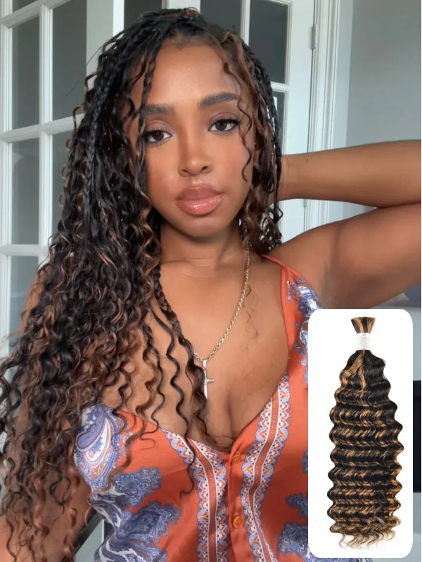 TikTok Hot |Deep Wave Bulk Human Hair For Braiding No Weft 100g (1 Pack-2 Bundle 50g)