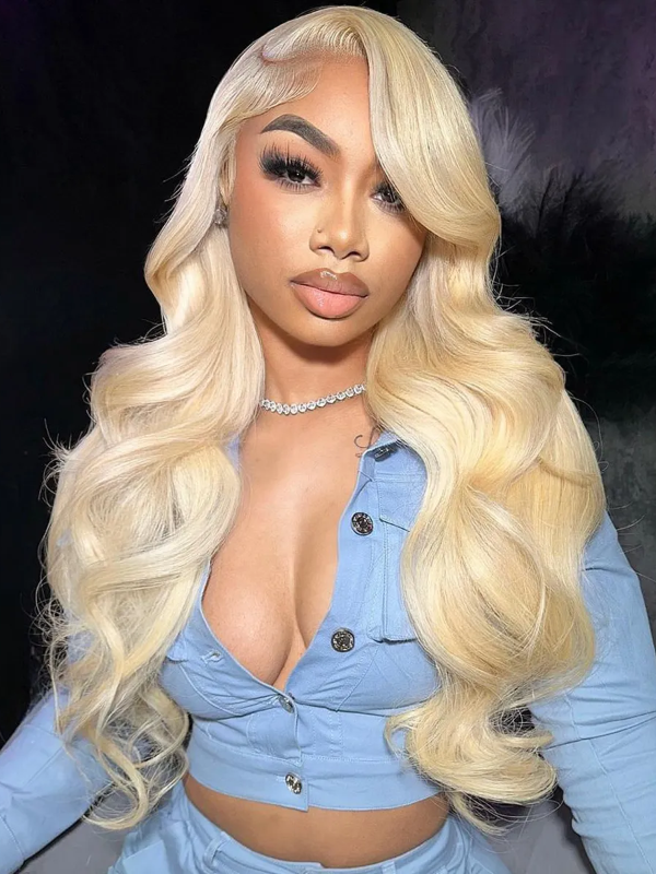 Perruques de cheveux humains raides et ondulés blonds Sterly #613, 13x6, densité 180 %