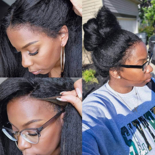 Type 4C Edges Wig | Glueless 360 Yaki Straight / Kinky Straight Lace Frontal Human Hair Wigs With Snug Fit Invisi-Strap - sterlyhair