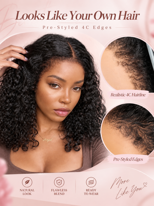 Type 4C Edges Wig | Glueless Burmese Curly 4c Hairline 360 Lace Human Hair Wigs