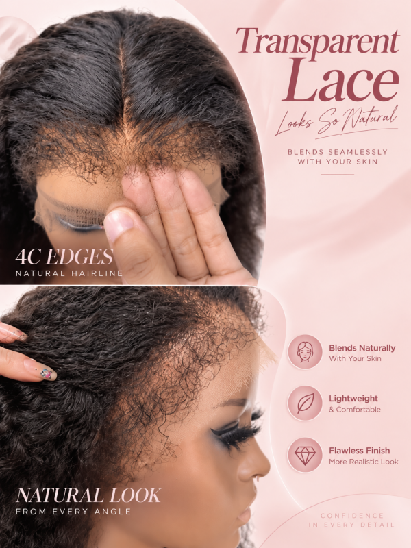 Type 4C Edges Wig | Glueless Burmese Curly 4c Hairline 360 Lace Human Hair Wigs