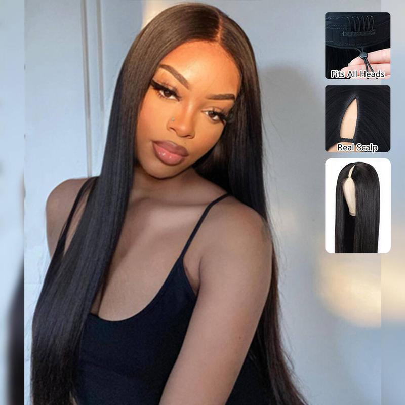 New Drawstring V Part Kinky Straight / Yaki Straight Wig No Leave Out And No Sew In Human Hair Wigs - sterlyhair