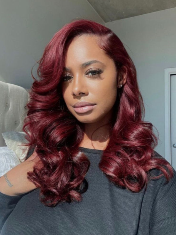 Layered Cut Wine Burgundy Loose Deep Wave Short Bob Wig Human Hair Wigs Sterly Hair - sterlyhair