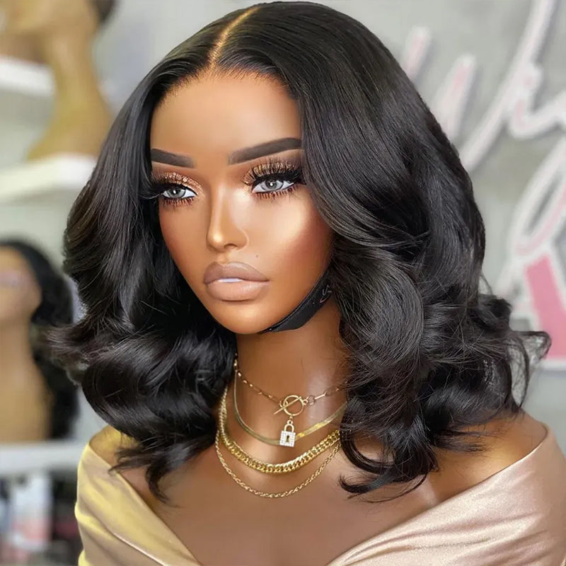 Affordable Natural Black Human Hair Bob Wigs Loose Body Bob Wigs