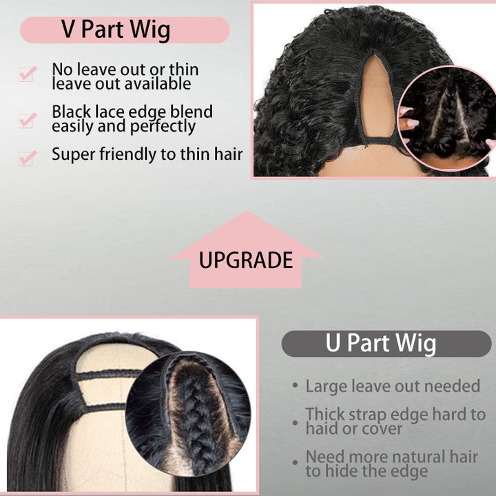 New Drawstring Straight V Part Wig No Leave Out And No Sew In Human Hair Wigs - sterlyhair