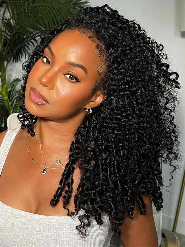 Burmese Curly 3-In-1 Half Wig Glueless Install with Drawstring Beginner Friendly - sterlyhair