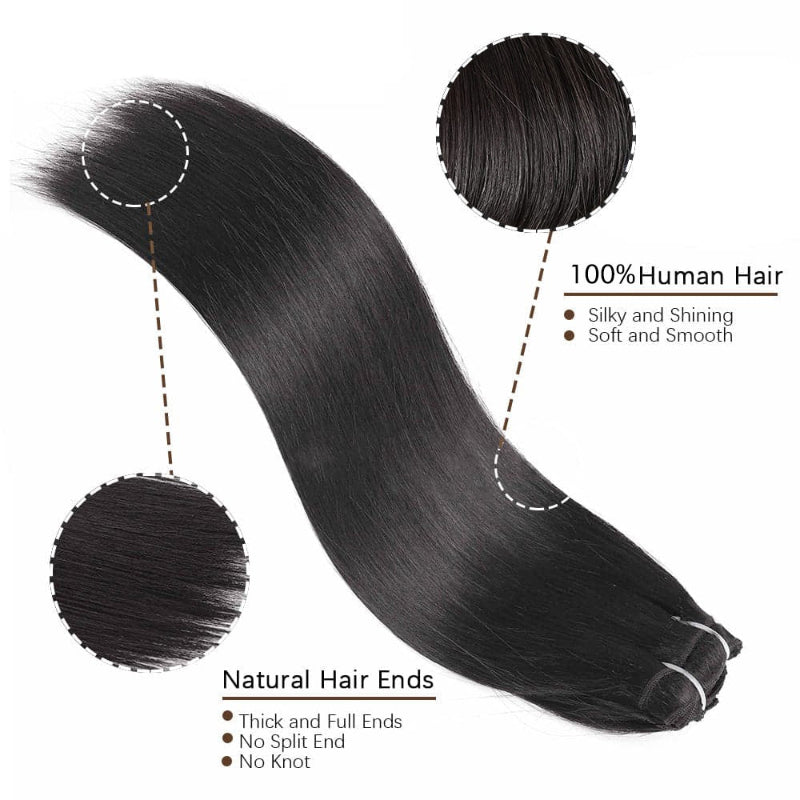 Raw Hair Clip In | Silky Straight Invisi Edge Clip in Hair Extensions For Black Women 8pcs With 18 Clips