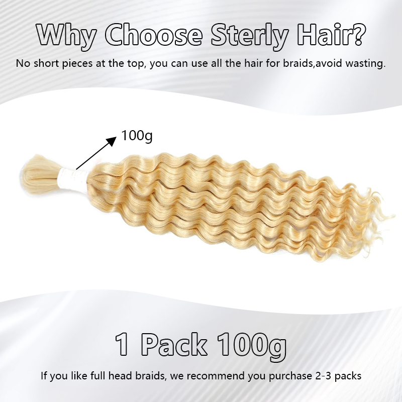 613# Blonde Human Braiding Hair Deep Wave Bulk Human Hair for Braiding No Weft Human Hair Extensions for Boho Braids 100g/Bundle