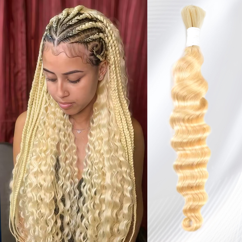 613# Blonde Human Braiding Hair Deep Wave Bulk Human Hair for Braiding No Weft Human Hair Extensions for Boho Braids 100g/Bundle