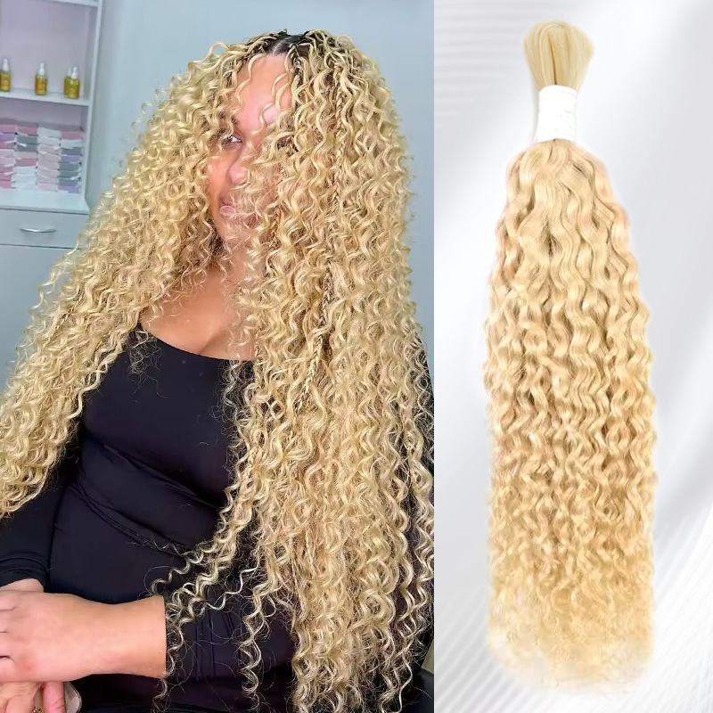 613# Blonde Human Braiding Hair Deep Wave Bulk Human Hair for Braiding No Weft Human Hair Extensions for Boho Braids 100g/Bundle