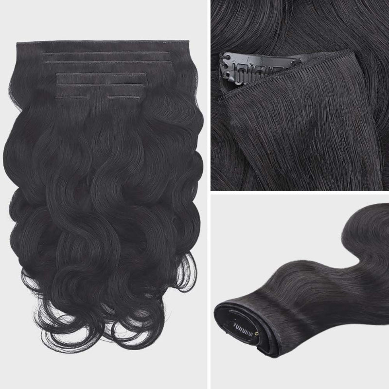 Raw Hair Clip In | Body Wave lnvisible Edge Clip in Hair Extensions For Black Women 8pcs With 18 Clips