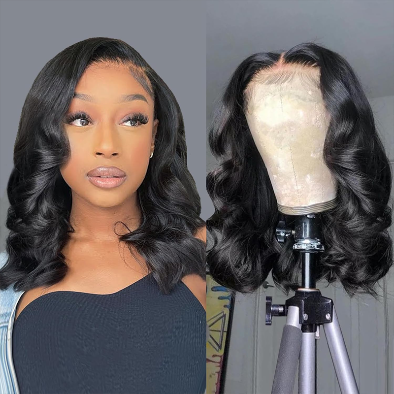 Sterly #1 Jet Black Frontal Wigs Human Hair 13×6/5×5 Loose Body Short Bob Wigs