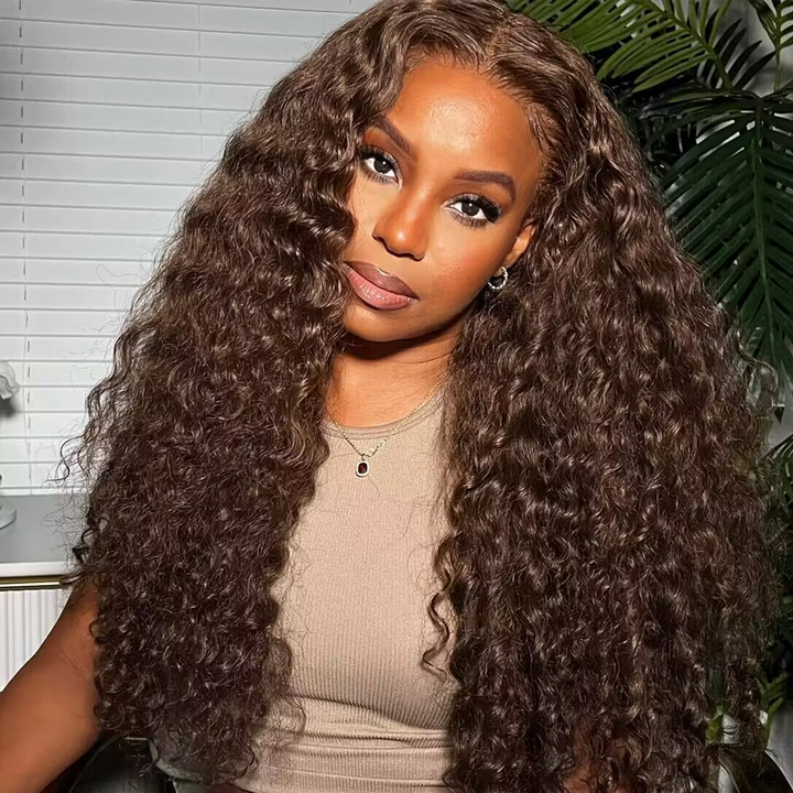 250% Density Chocolate Brown 13×6 Lace Deep Wave Wig Premium Super Double Drawn Wig - sterlyhair