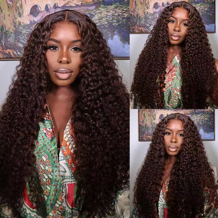 250% Density Chocolate Brown 13×6 Lace Deep Wave Wig Premium Super Double Drawn Wig - sterlyhair