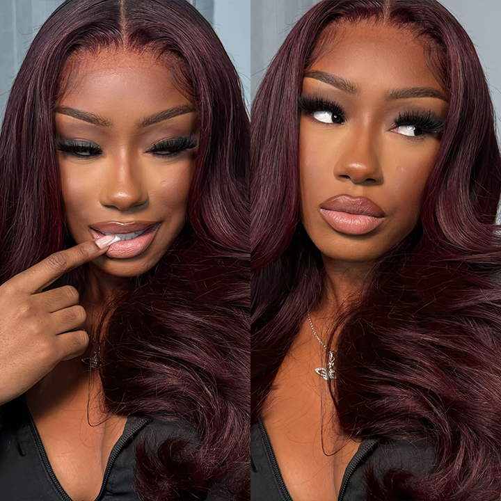 Affordable Dark Purple Plum Body Wave Human Hair Wig BUG Colored Wigs - sterlyhair