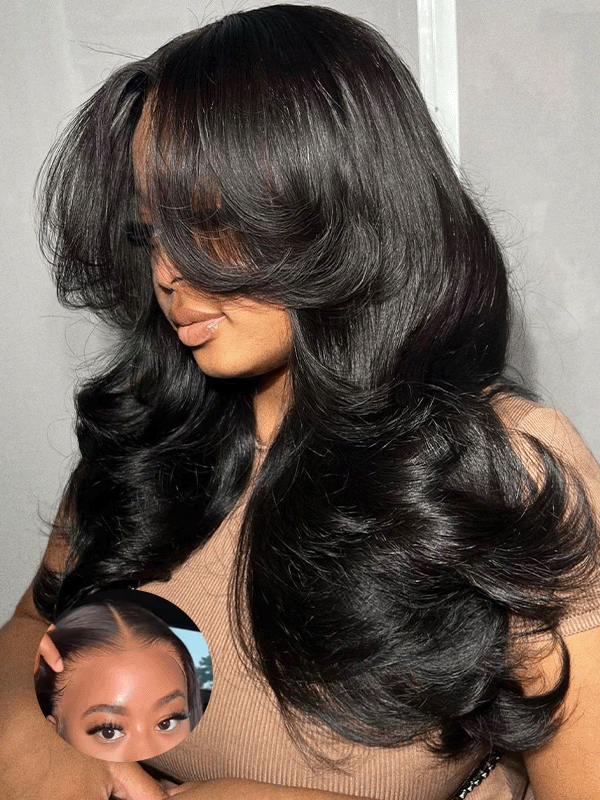 Raw Hair Wig | Face-Framing Curtain Bangs Body Wave Glueless 7×6 Lace Wig - sterlyhair