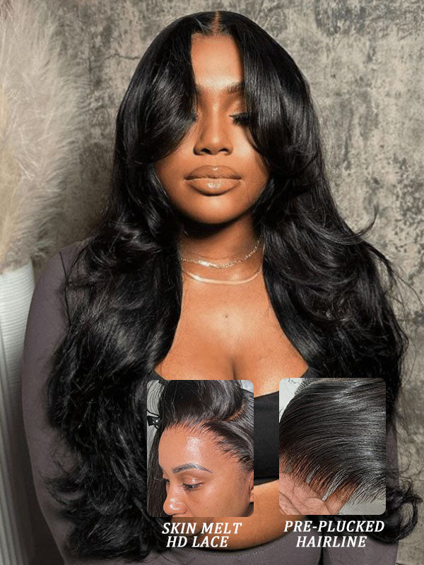 Raw Hair Wig | Face-Framing Curtain Bangs Body Wave Glueless 7×6 Lace Wig - sterlyhair