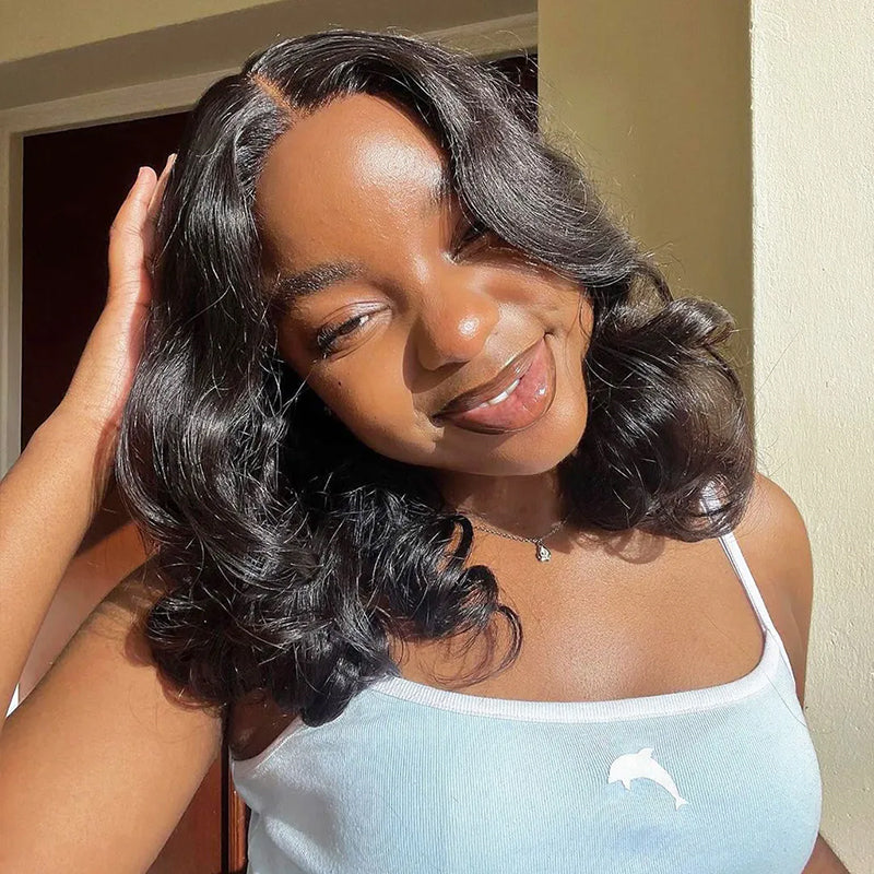 Affordable Natural Black Human Hair Bob Wigs Loose Body Bob Wigs