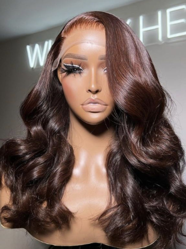 Layered Cut Trendy Warm Chocolate Loose Body Wave Short Bob Wig Human Hair Wigs Sterly Hair