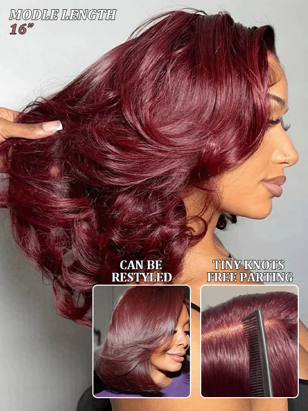 Raw Hair Layered Cut Wine Burgundy Loose Body Wave Wig Human Hair Wigs Sterly Hair - sterlyhair