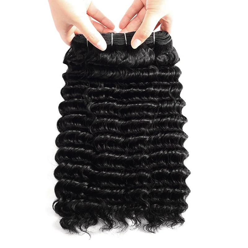 Double Drawn Raw Virgin Cuticle Aligned Deep Wave Human Hair Bundles