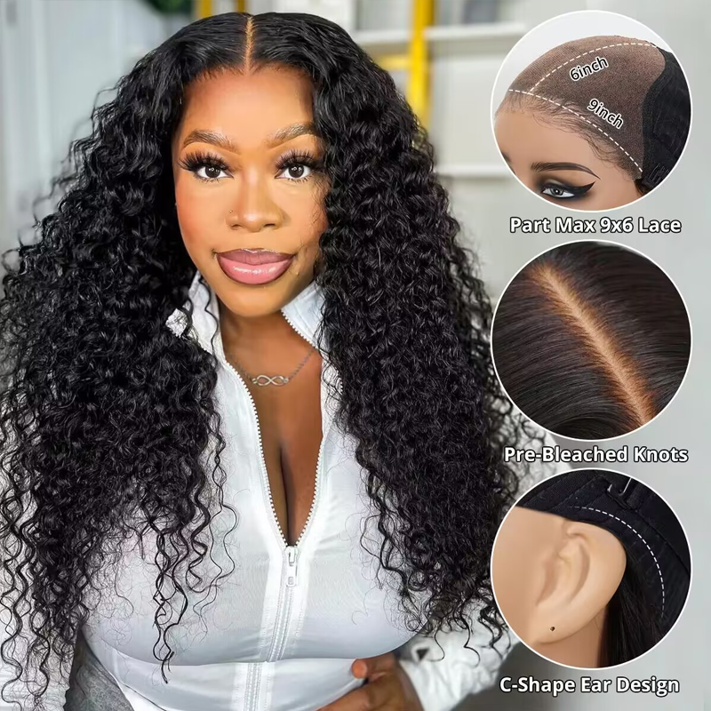 Pre-cut 9x6 Lace M-cap Wear Go Glueless Mini Knots Deep Wave HD Lace Front Wig Pre-plucked - sterlyhair