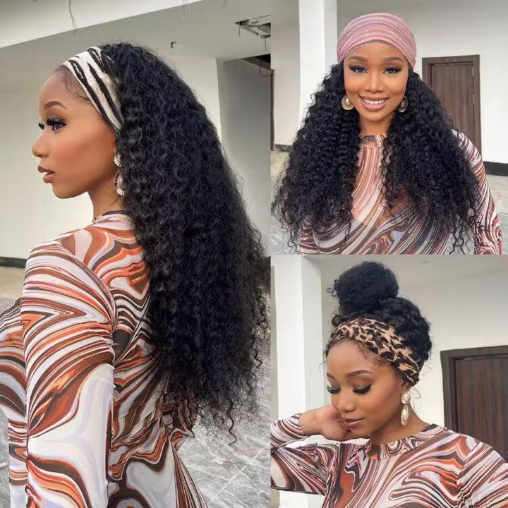 Headband Wig Deep Wave Human Hair Wigs Sterly Headband Wig With Scarf - sterlyhair