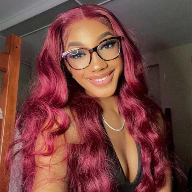 Glueless 7×6 Real HD Lace #99J Burgundy Body Wave Hair Wig Ready To Go 100% Human Hair