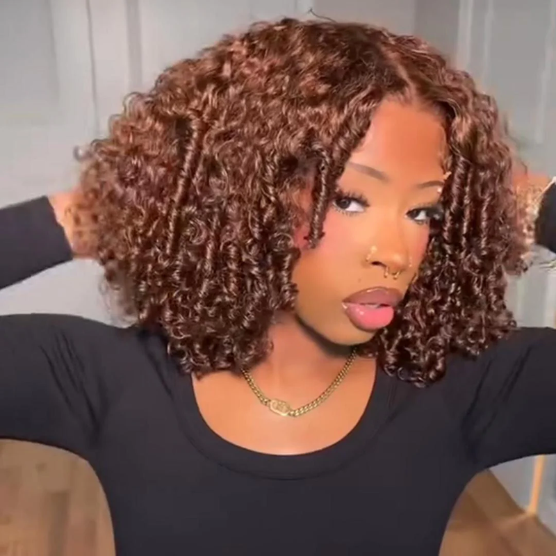 Sterly Chocolate Brown Gluless 7×6 Lace Kinky Curly Short Bob Hairstyle - sterlyhair