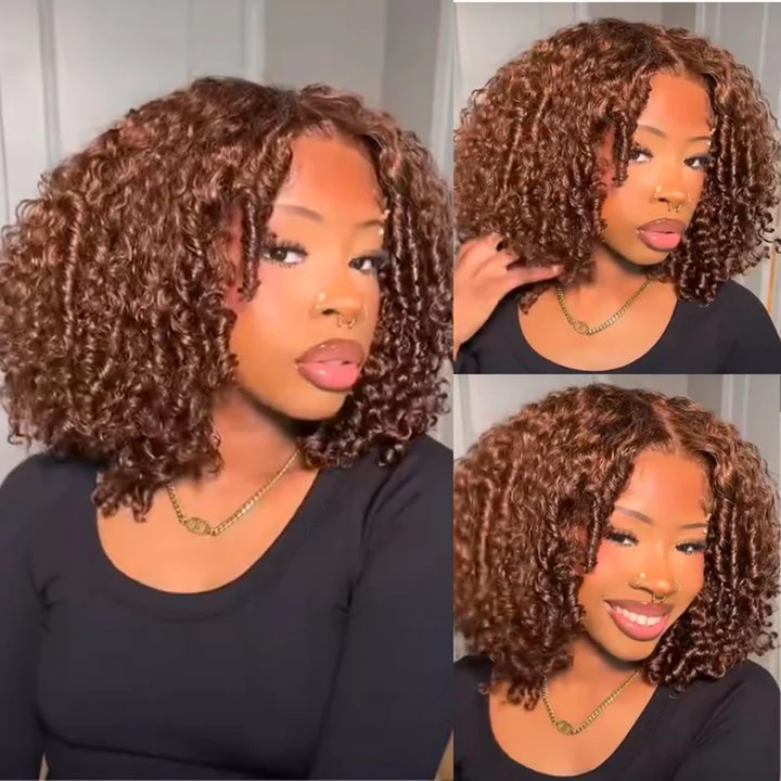 Sterly Chocolate Brown Gluless 7×6 Lace Kinky Curly Short Bob Hairstyle - sterlyhair